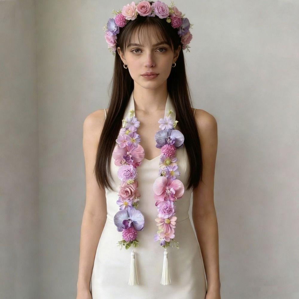 Silk Fabric Floral Shoulder Sash Satin Fabric Artificial Floral Garland Birthday Party