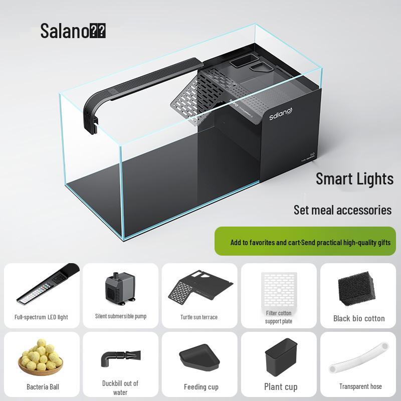 Turtle & Fish Breeding Tank Set with Basking Platform, Dry-Wet Separation, and Side Filter Eco Glass Tank