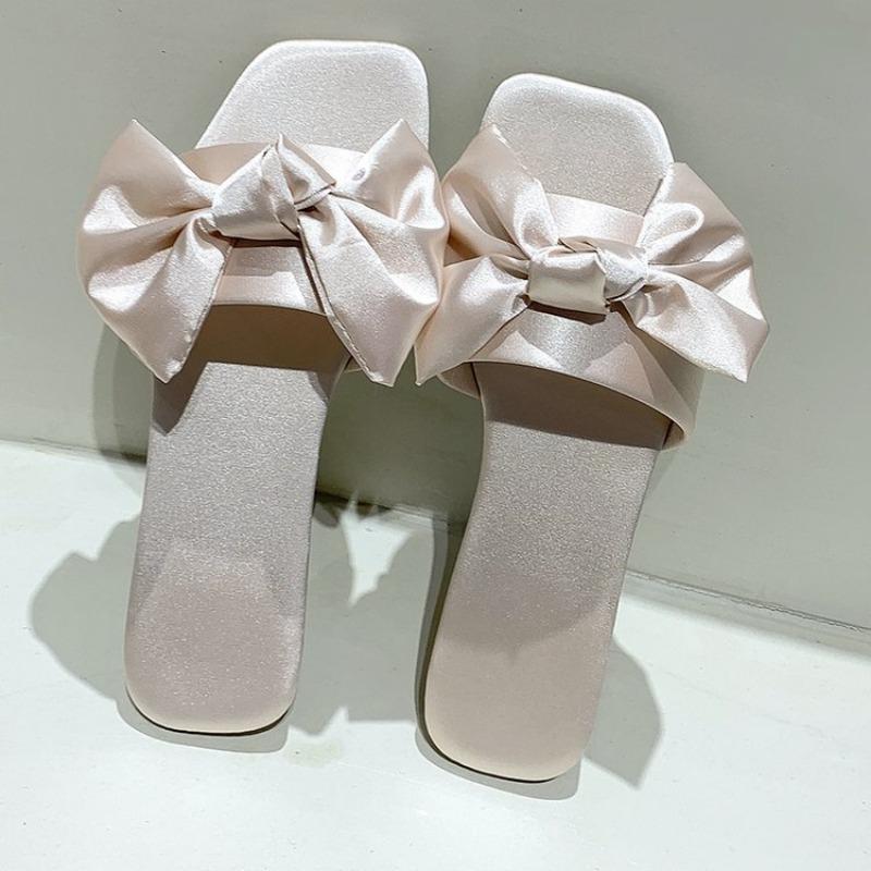 Большие размеры шелковой ткани бабочка бант плоские тапочки, женская голова квадратная обувь на заказ