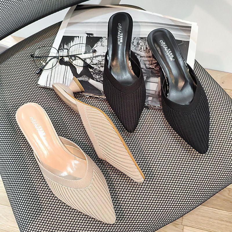 Интернет знаменитости полутапочки женские лето 2024 новый универсальный острый каблук толстый каблук сумка голова летающие плетеные полусандалии женские