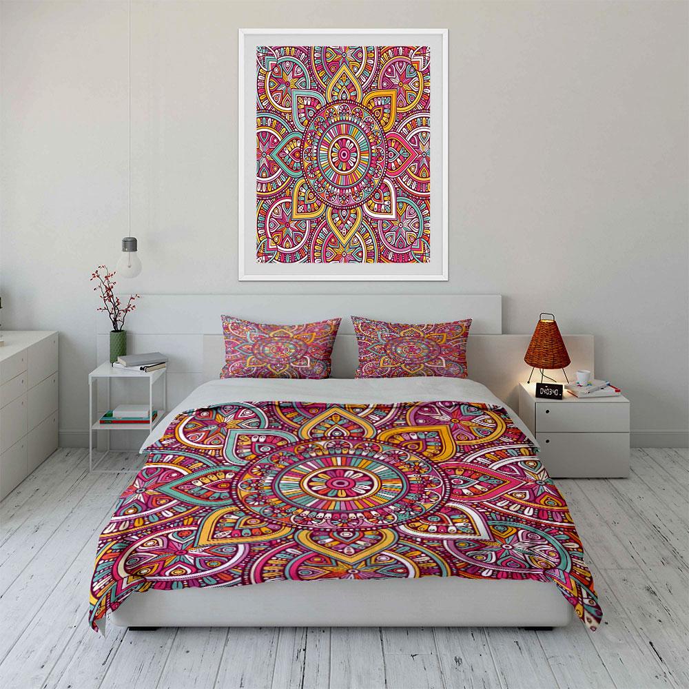 Vibrant mandala bloom. Bedding sets Duvet covers Pillowcases(1* Duvet Cover 2* Pillowcases without duvet insert)