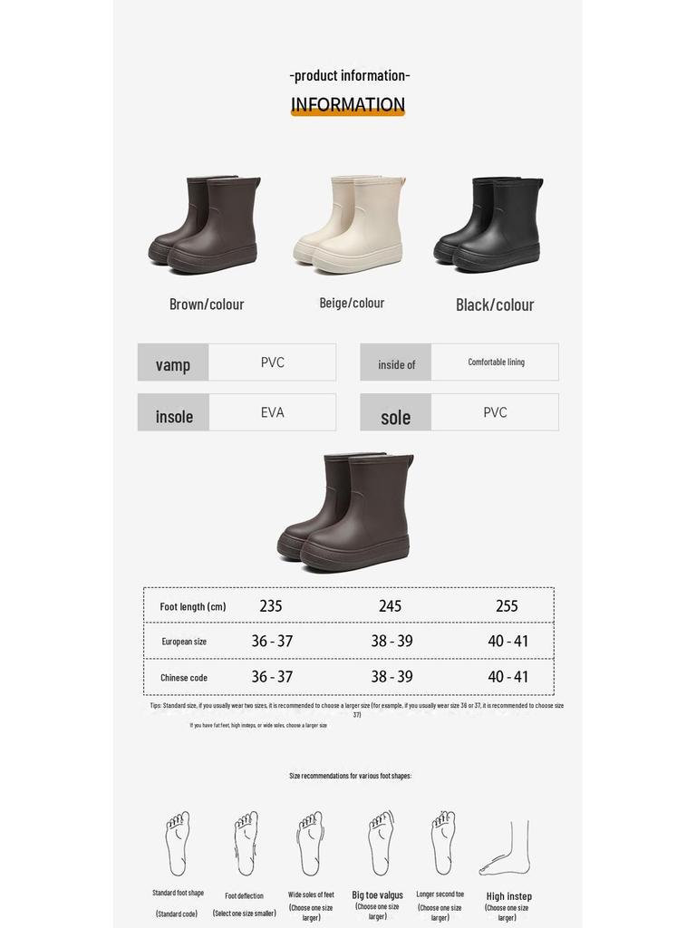 Модные женские водонепроницаемые резиновые сапоги средней высоты со съемной бархатной подкладкой и нескользящей мягкой подошвой.