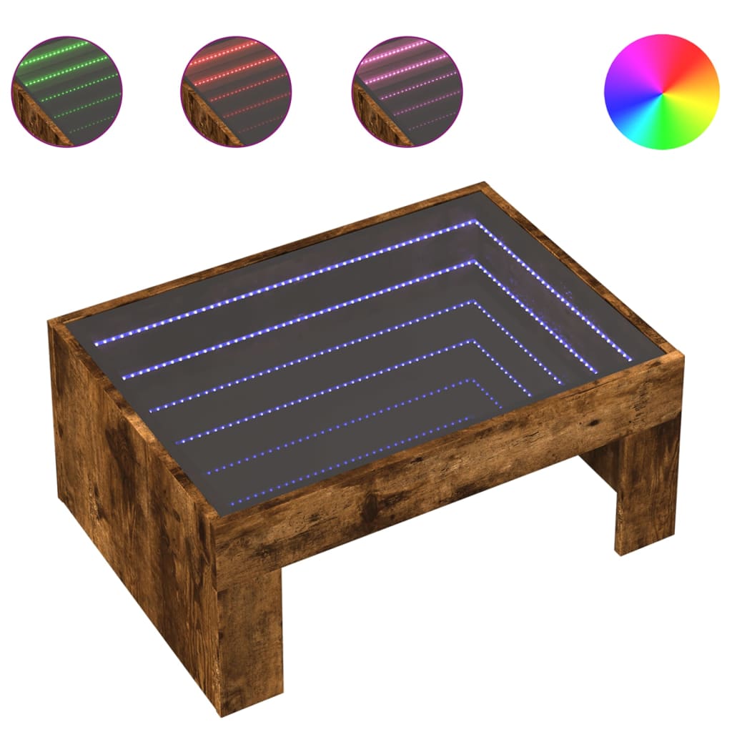 Infinity LED Coffee Table in Smoked Oak 70 x 50 x 30 cm
