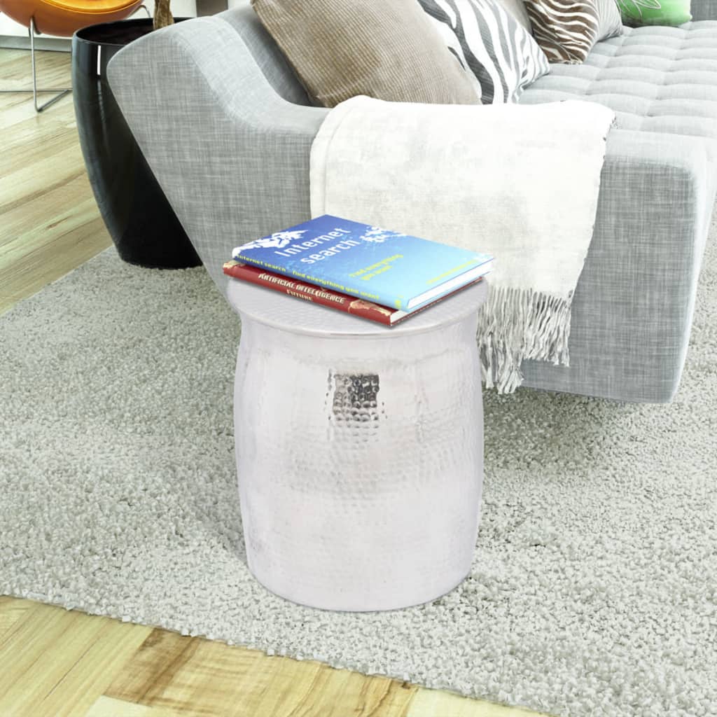 Hammered Aluminum Stool Side Table in Silver