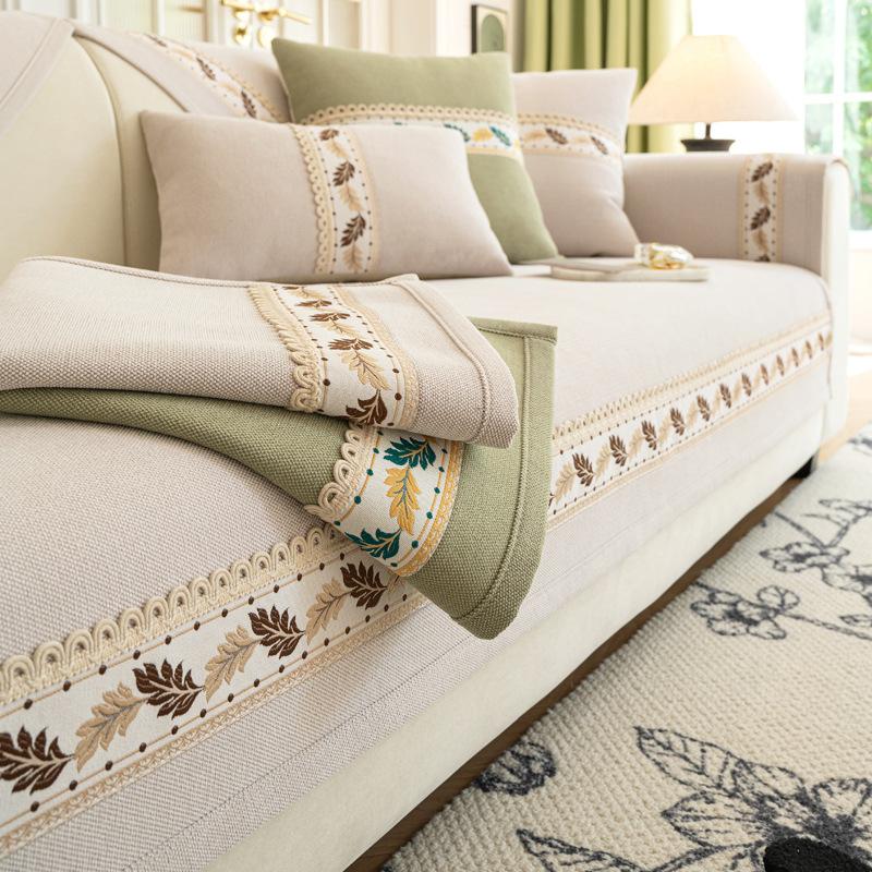 Fashionable And Simple Chenille Sofa Cushion Non-slip Solid Color Light Luxury Embroidered Cushion Sofa Cover Cloth Sofa Cover