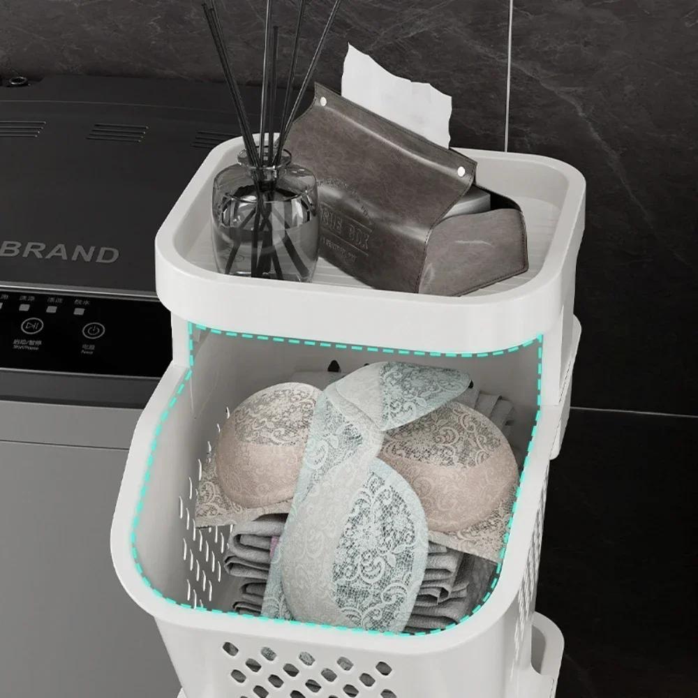 Многослойная корзина для хранения белья, вместительный органайзер, экономящий место, полка для грязного белья с колесиками, корзина для белья на колесиках