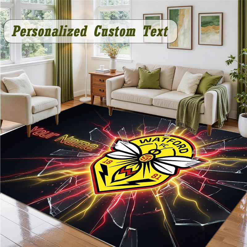 Crystal Velvet Square Rug Custom NameWatford FC Pattern Non Slip Home Floor Decor Rug