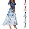 Women's Casual Fashion Print Long Dresses V-Neck Short Sleeve Dresses