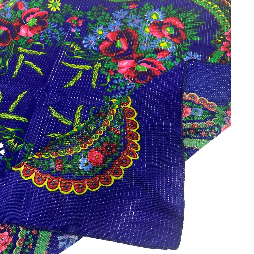 70 см Золотая нить Цветочный принт Русский платок Украинский шаль Бабушка Квадратный бандана Женский головной платок