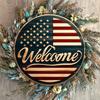 1 Pc, Happy Independence Day, American Flag Welcome Sign Wooden Hanging Decor, Indoor And Outdoor Decoration Sign Wreath Decor R