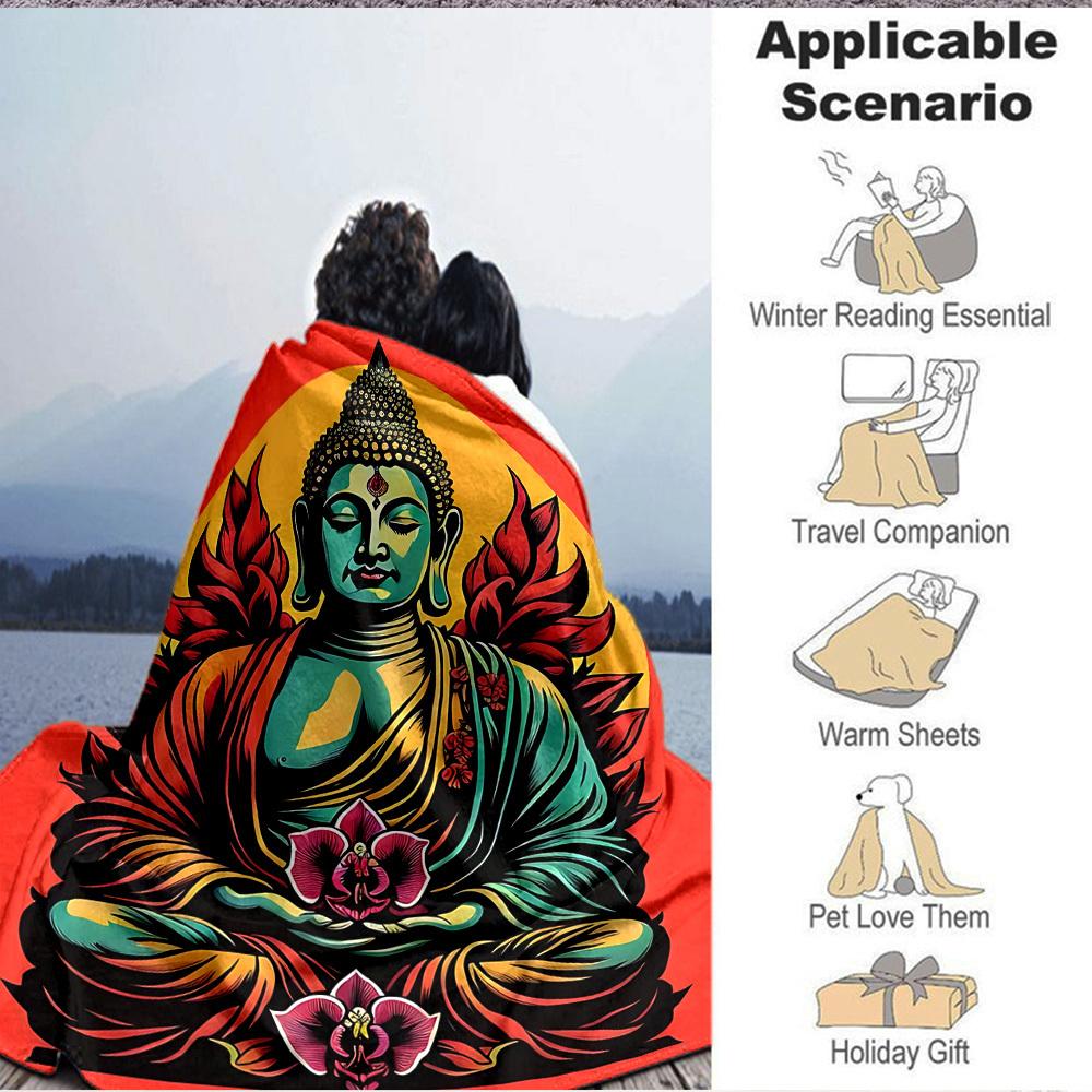 1pc Buddha Statue Blanket Lightweight Flannel Blanket Throw Blanket For Sofa, Bed, Travel, Camping, Livingroom, Office, Couch, Chair, And Bed yy251015