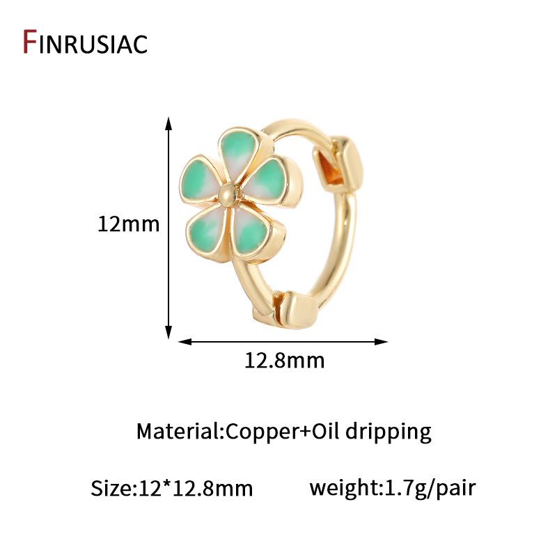 Новые Модные Серьги-Кольца из Латуни с Покрытием 14K Золотом, Цветок, Эмаль для Женщин, Капающее Масло, Серьги-Хугги, Украшение для Девичьей Вечеринки, Подарок