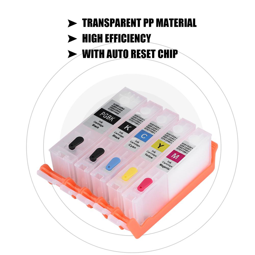 5Colors PGI-850CLI-851 Refillable Ink Cartridge with ARC Chip for Canon PIXMA MG6380MG5480