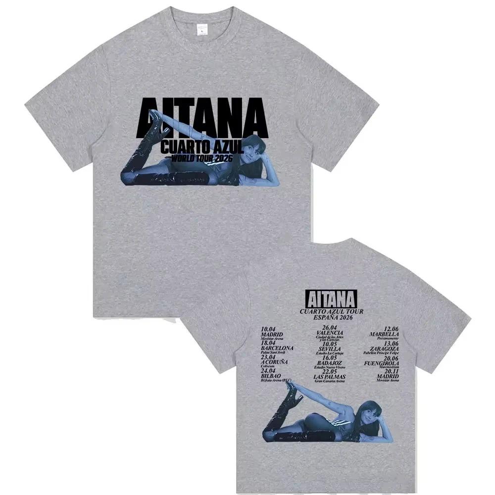 Aitana Cuarto Azul 2026 World Tour Printed TShirt Mens HipHop Vintage Fashion Cotton Short Sleeve TShirt Fan Streetwear