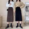 Women's Versatile Corduroy Midi Skirt - High Waist A-line with Slimming Slit for Autumn/Winter