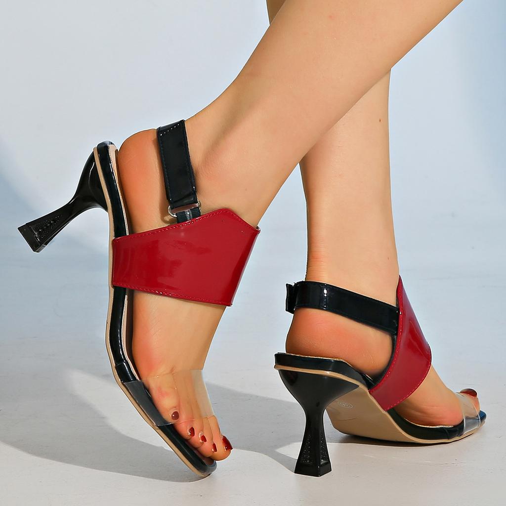 Женские босоножки на высоком каблуке, большие размеры, одно слово с цветным ремешком, лакированные, глянцевые босоножки с застежкой «рыбий рот»