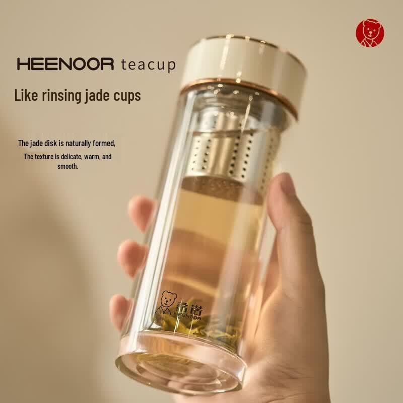 Heenoor Jade Double-Layer Antibacterial Glass Tea Cup