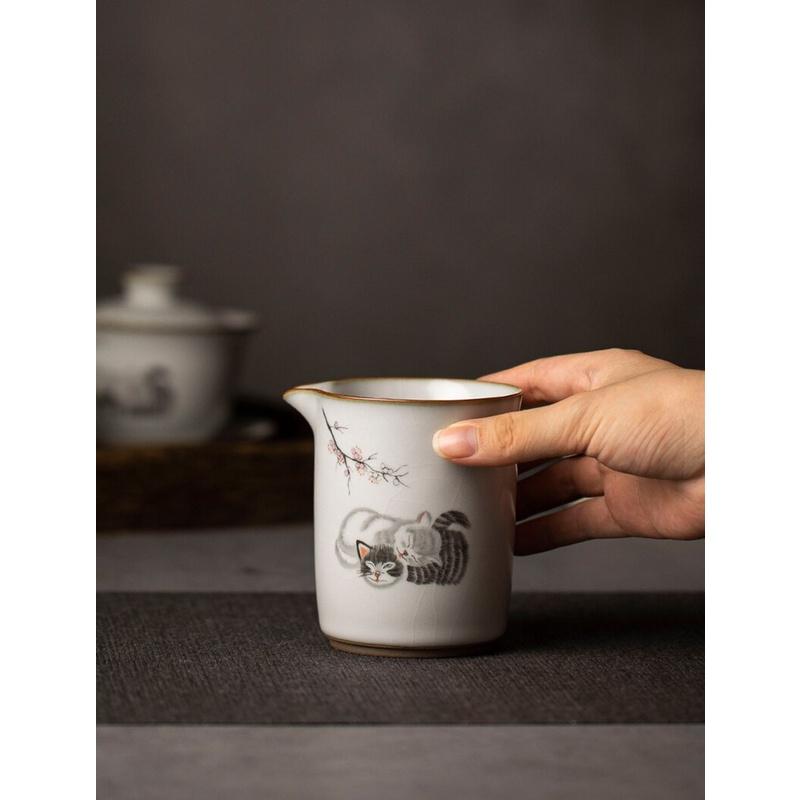 300 мл Ru Kiln Fair Cup Cute Cat Tea Divider Ceramic Even Cup Gong Cup