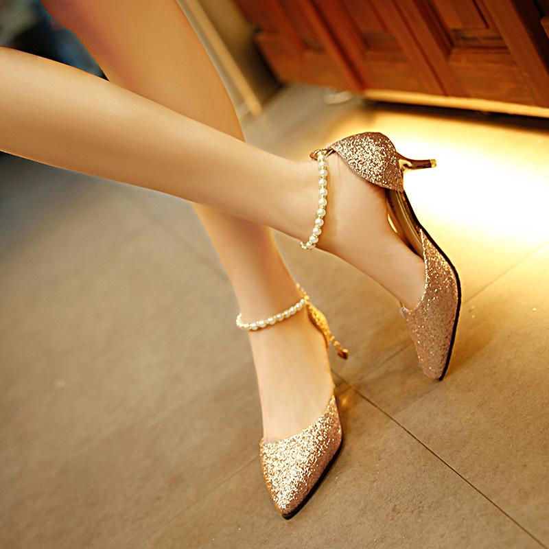 Босоножки Baotou женские весна 2025 новая корейская версия универсальных односложных туфель с жемчужной пряжкой на тонком матовом каблуке
