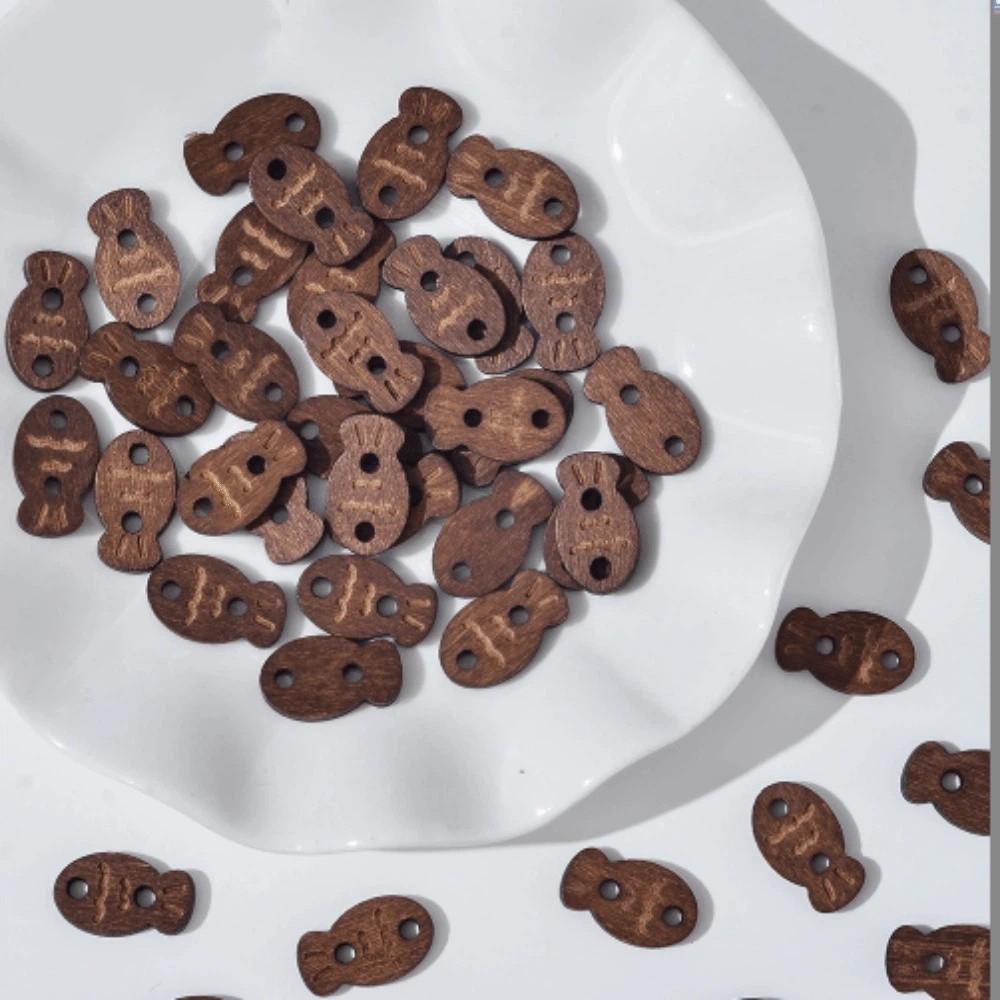 20 pcs Wooden Cat Shape Buttons 2 Holes Sewing Buttons Vintage Fish Buttons  Bags Hats