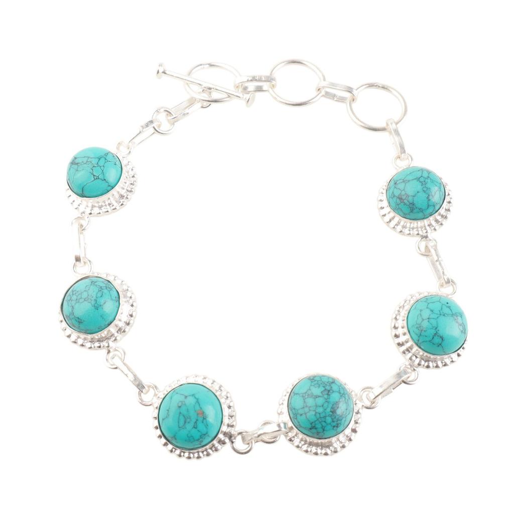 Натуральный голубой бирюзовый драгоценный камень Ювелирные изделия из стерлингового серебра 925 пробы Браслет ручной работы RB-9-37