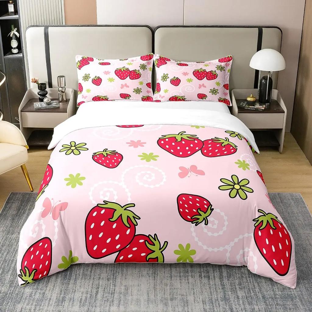Комплект постельного белья Sweet Strawberry, пододеяльник для детей, подростков, покрывало для спальни, розовое одеяло, 3 шт., полный размер