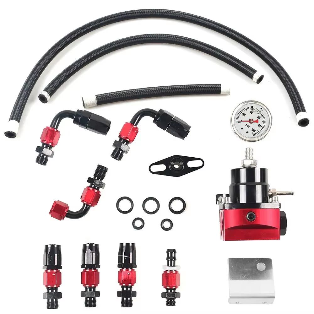 Car Universal EFI Fuel Pressure Regulator for 7MGTE MKIII with Hose Line Oil 100psi Gauge Universal Adjustable FPR AN6 Fitting