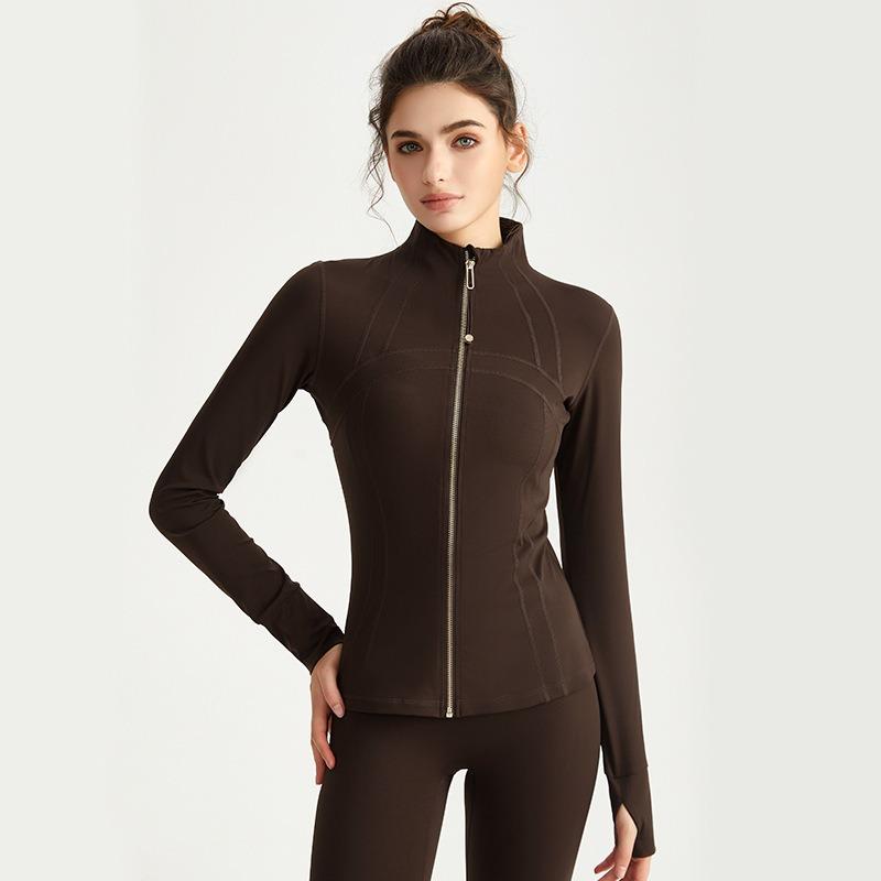 Women Slim Fit Long Sleeve Yoga Jacket Stand Collar Solid Sports Top