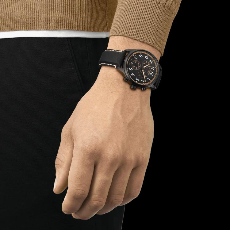 Tissot Soko Collection Мужские кварцевые часы Часы 45 мм Черный циферблат Корпус из нержавеющей стали Кожаный ремешок T116.617.36.052.02