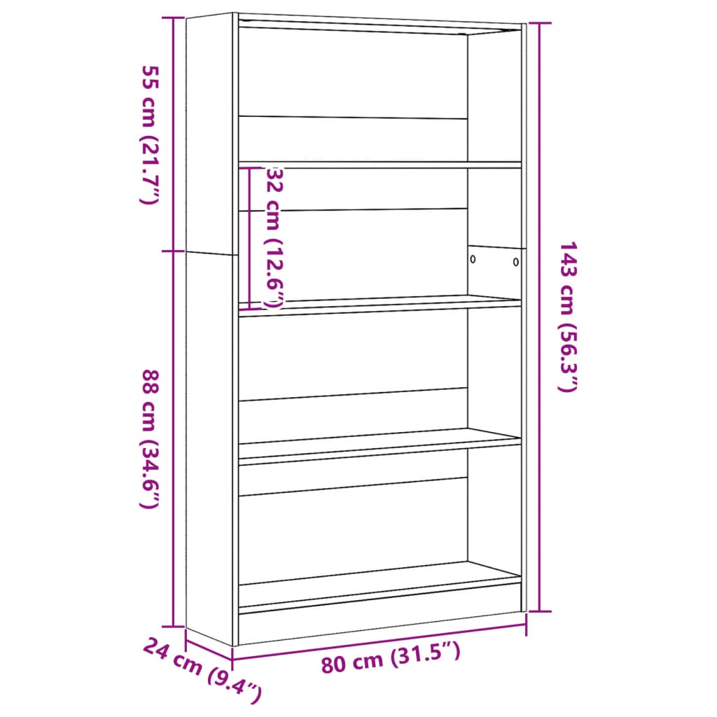 Bookshelf Brown Oak Effect 80 x 24 x 143 cm Engineered Wood