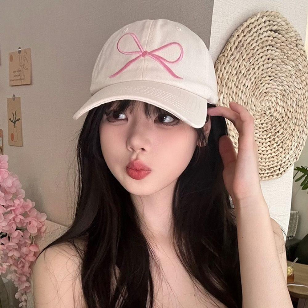 Хлопковая вышитая шляпа с бантом в корейском стиле для женщин, модная бейсболка с бантом для девочек