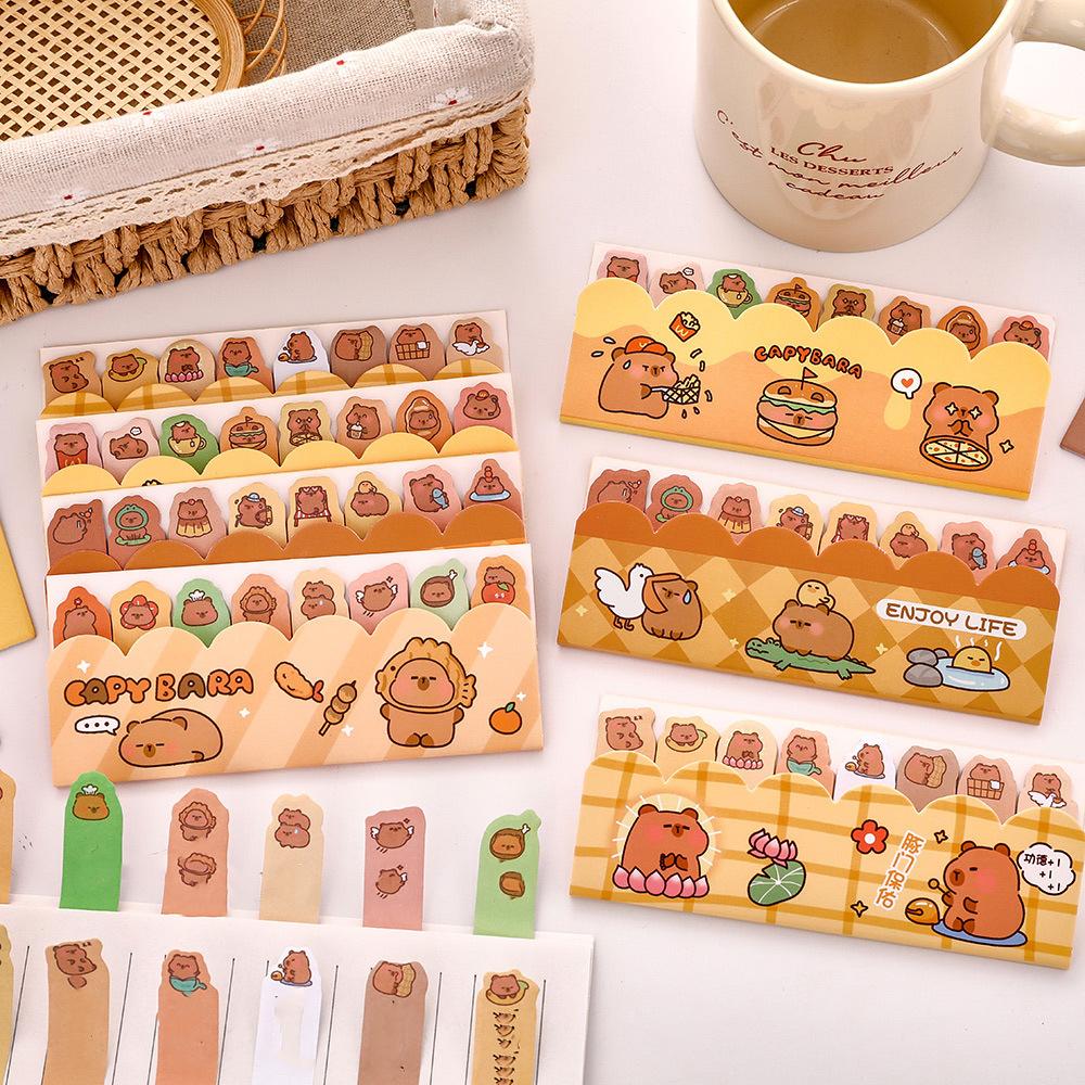 1 Piece Kawaii Stationery Kapibala Cartoon Marker Memo Pad Capybara Bookmark Flags Index Tab Sticky Notes Stickers