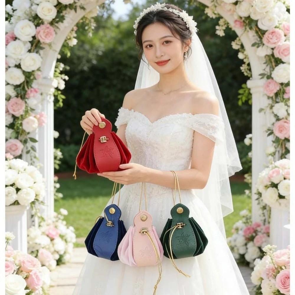 Leather Jewelry Storage Pouch Solid Color Velvet Drawstring Bag Candy Packaging Bag Wedding Party