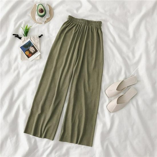 Женские брюки с высокой посадкой и широкими штанинами из ледяного шелка, летний стиль, свободный крой и повседневный драпированный трикотаж