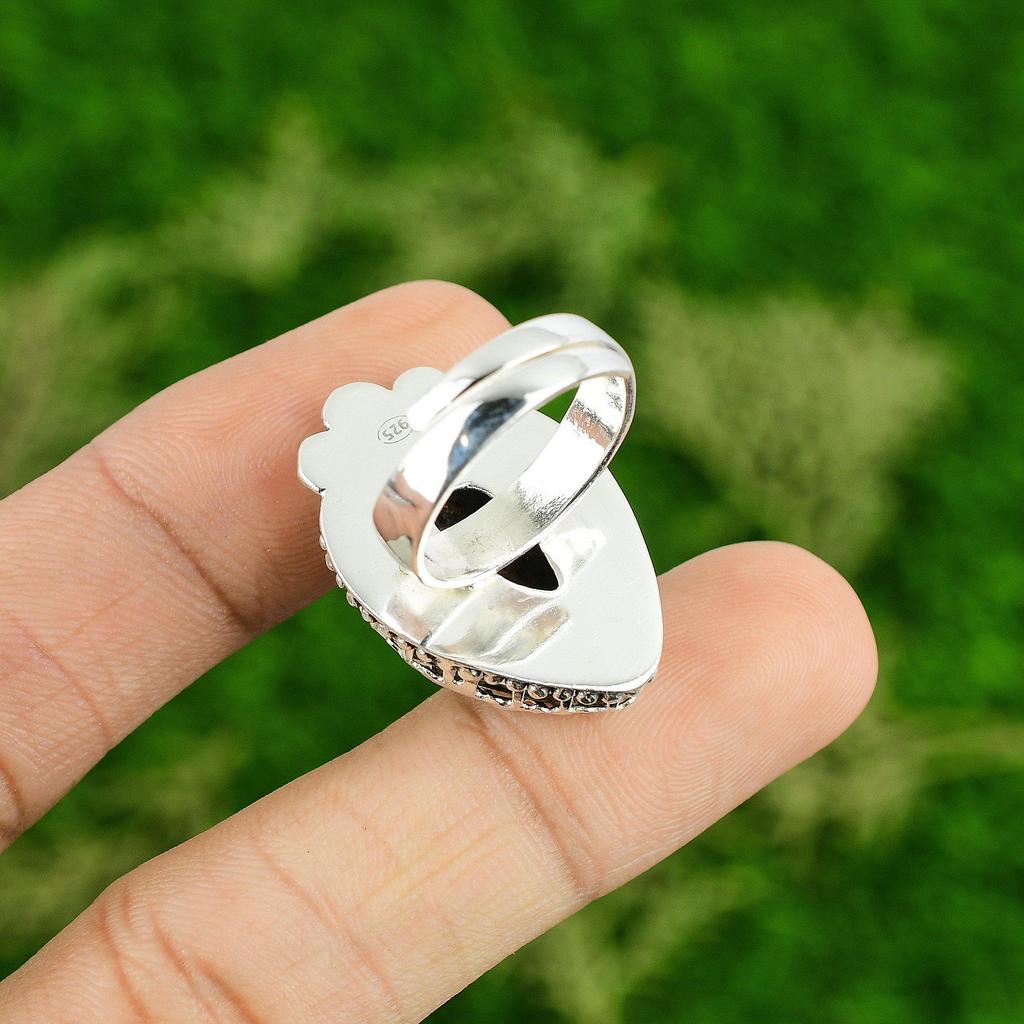 Натуральный гранат травяного цвета Обещание Ручной работы Заявление Кольцо Ювелирные изделия 925 Стерлинговое серебро