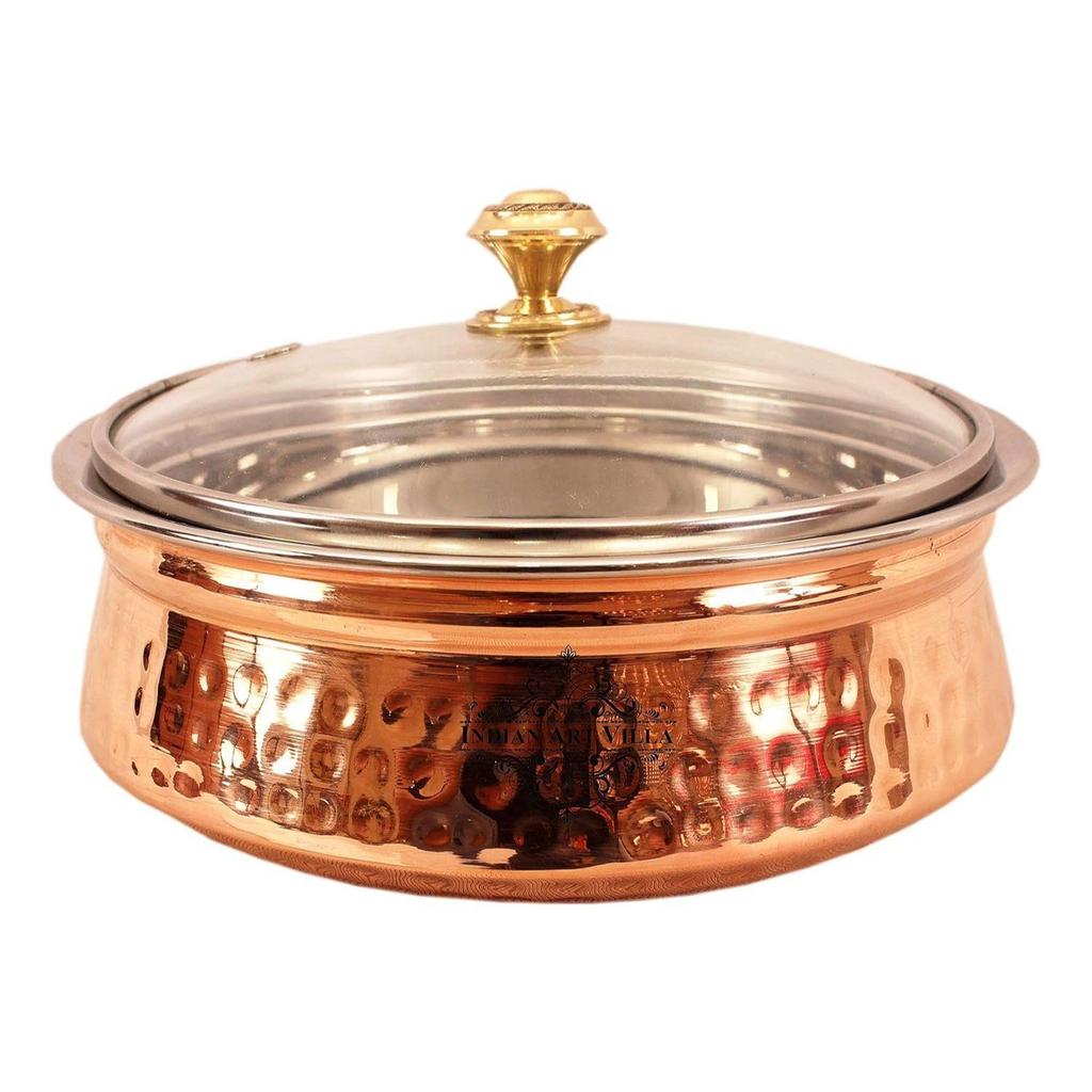 Сталь Медь Сервировочный Ханди со Стеклянной Крышкой 750 мл-Сервировочные Блюда Курица Бирьяни Овощи Дом