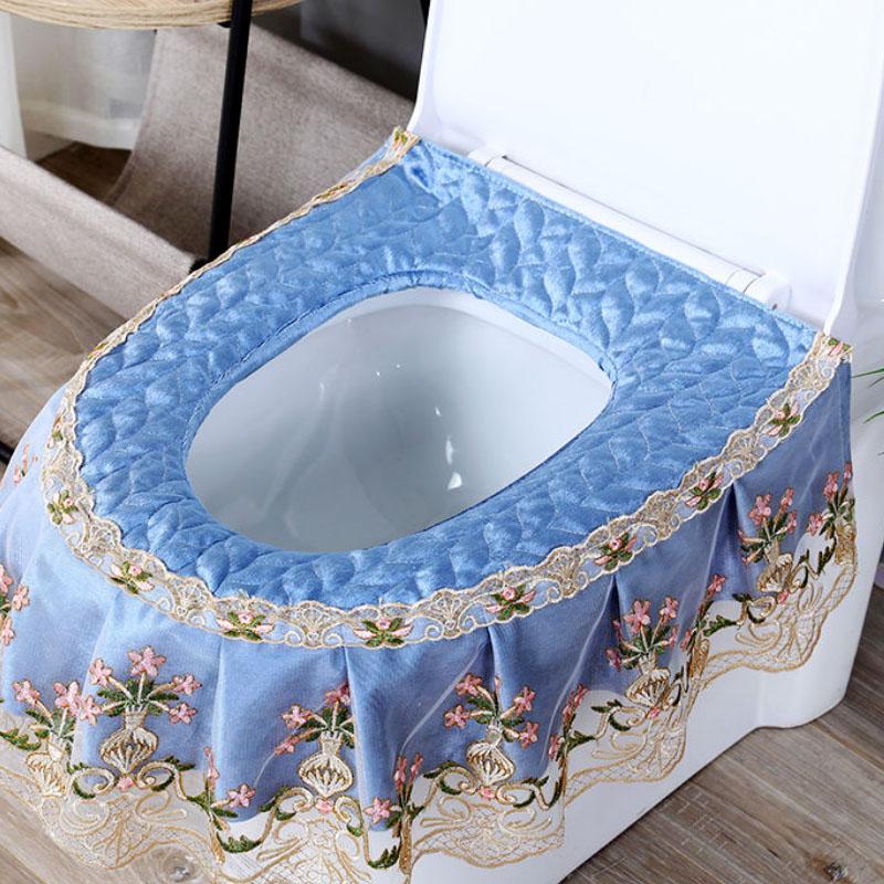 Мягкая кружевная ретро кружевная подушка на сиденье для унитаза, подушка для домашнего туалетного кольца, антибактериальная