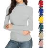 Women's Fashionable Casual Long-Sleeved Knit Top, High-Neck Solid Color, Semi-High Neck,Slim Fit, Stretchy Top.