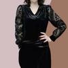 Женская кружевная рубашка с V-образным вырезом и длинными рукавами, простой топ Commuter Temperament