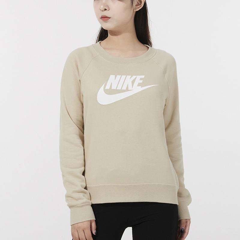 Nike Спортивная одежда Essential флисовая толстовка с круглым вырезом и буквенным принтом с длинным рукавом женские топы цвета хаки BV4113-206
