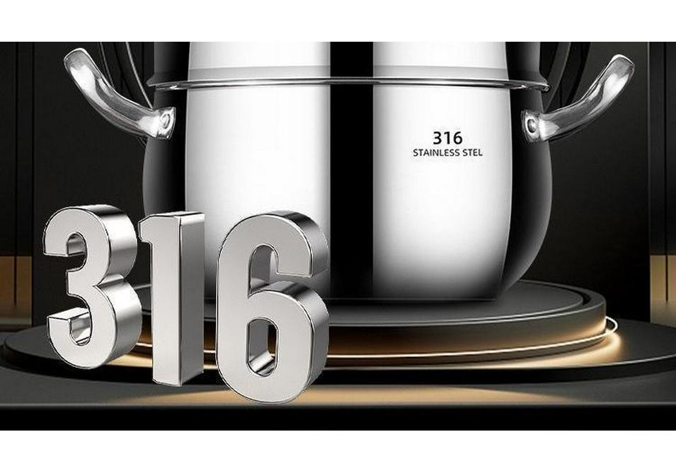 316 Stainless Steel Non-Coating Double-Layer Soup and Noodle Pot, High Temperature Resistant, Integrated Mold Steaming and Cooking Stockpot.