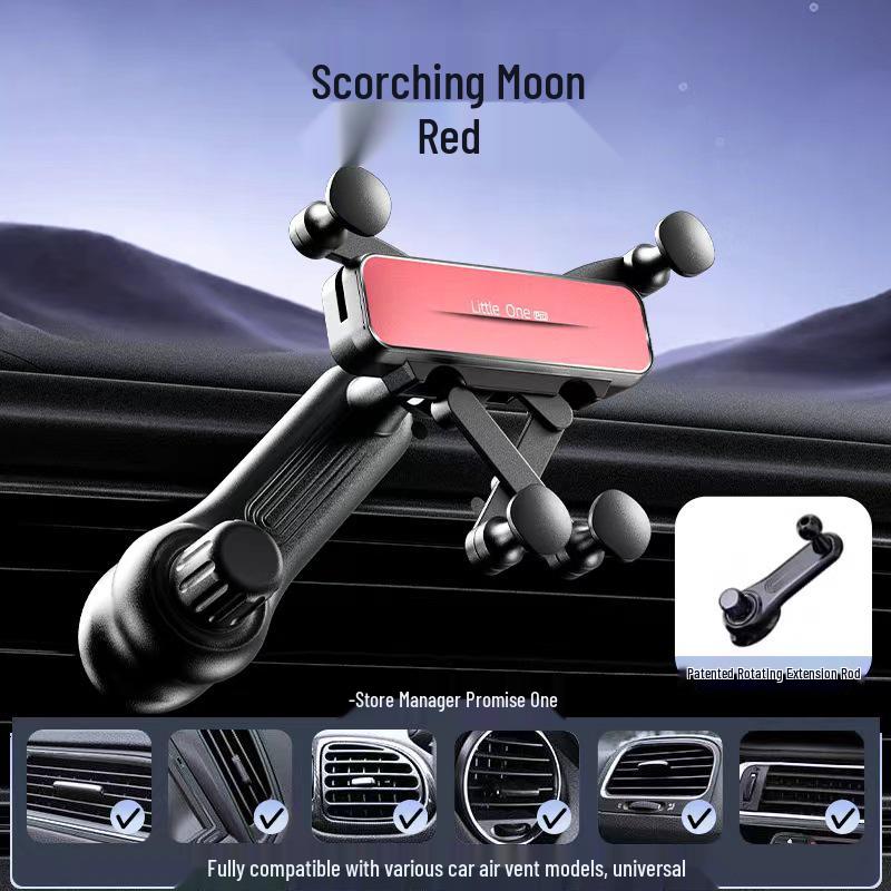 Universal Car Phone Holder with Air Vent Gravity Linkage and Dashboard Suction Cup