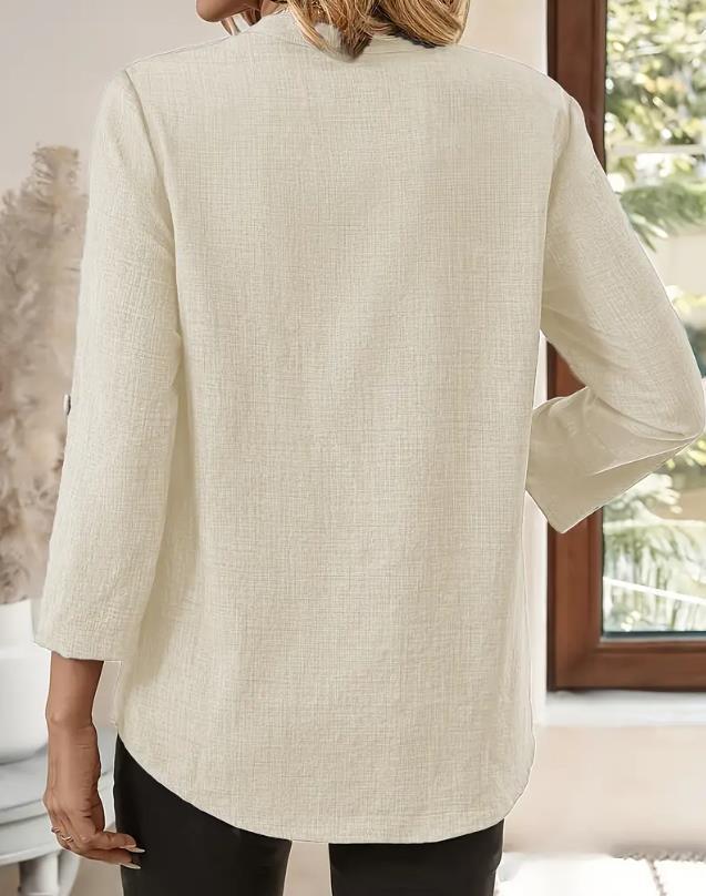 Женская рубашка больших размеров с V-образным вырезом, однотонная, свободного кроя, весна/лето 2026