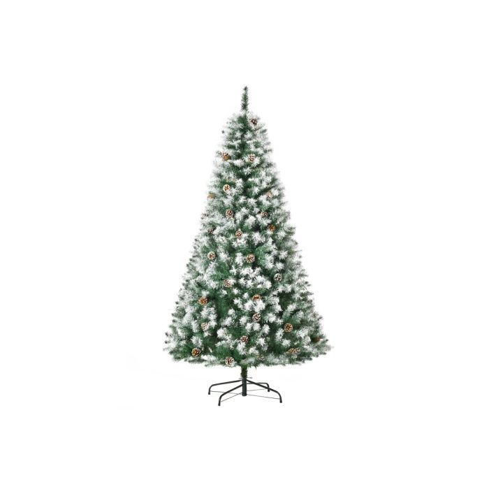 Sapin de Noël artificiel - MUVOE - 180 cm - 800 branches - 61 pommes de pin - pointes enneigées