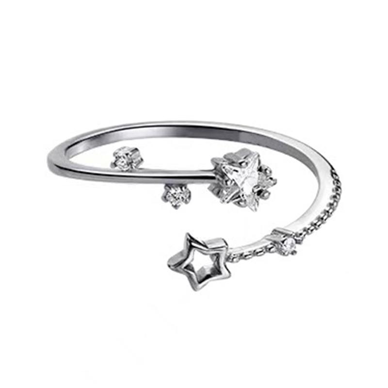 Серебряные полые пятиконечные звездные кольца для женщин в корейском стиле, регулируемое кольцо на палец, инкрустированное цирконием, свадебные украшения