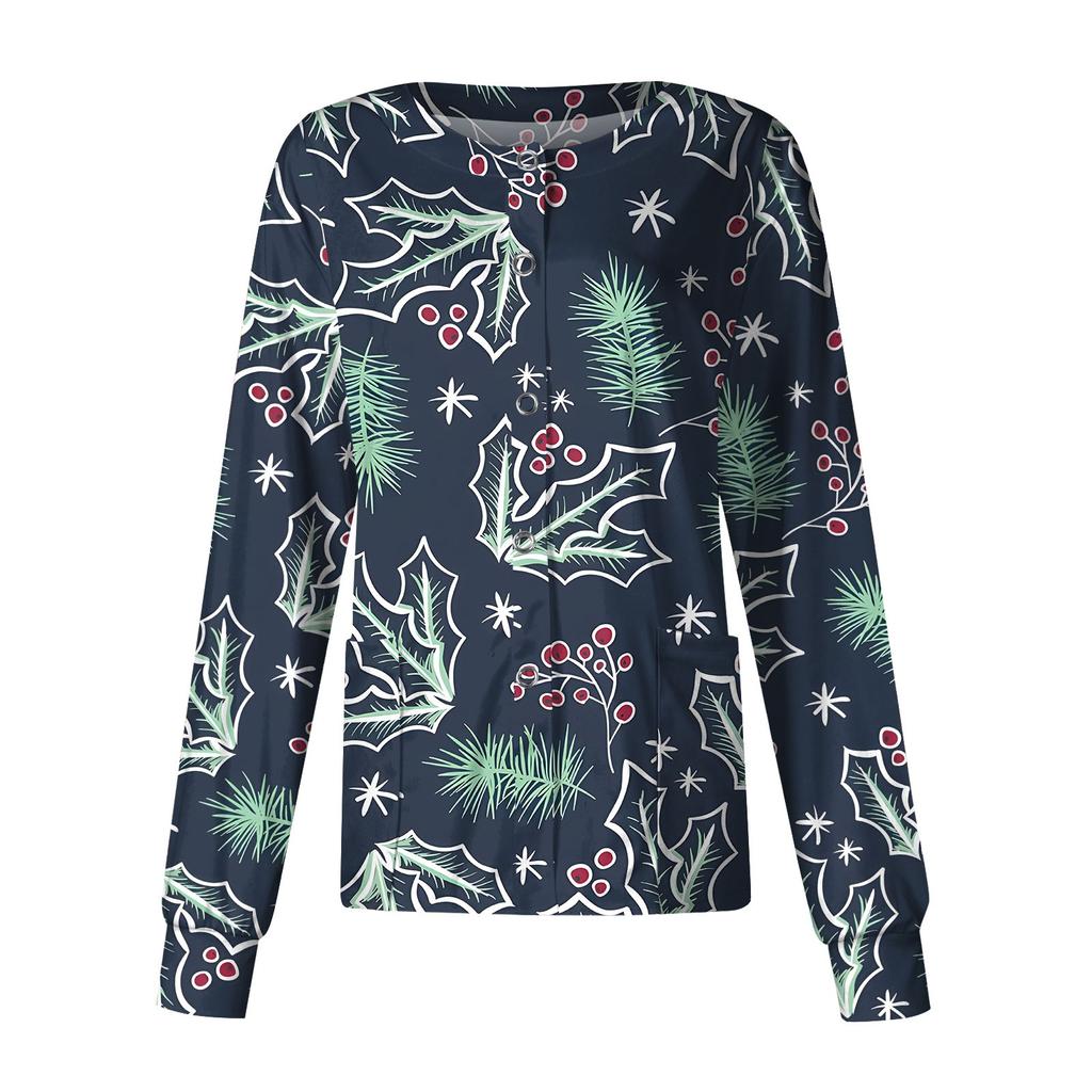 Женская повседневная модная однобортная куртка с длинным рукавом и стоячими лацканами с рождественским принтом, защитная рабочая куртка