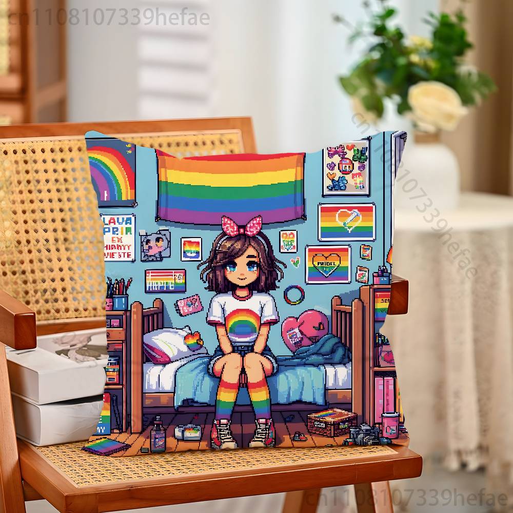 Lesbian LGBT Rainbow Pride Pillow Case Plush Pillow Cases Home Decoration Pillow Cover for Sofa Bed Chair Living Room