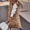 Women Vest Coat Padded Solid Color Sleeveless Hooded Drawstring Single-breasted Mid Length Slim Fit Zipper Hem Pockets
