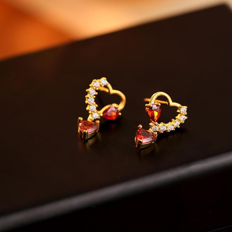 Серьги в форме сердца из серебра Banyan Tree S925 с красным цирконием для женщин - сладкие весенние и летние украшения