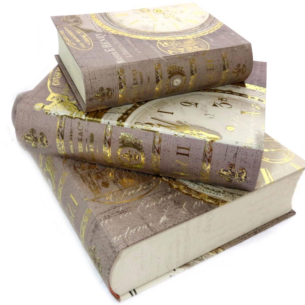 Les Trésors De Lily [L7288] - Trio of 'Vintage Times' Taupe Gold Storage Boxes